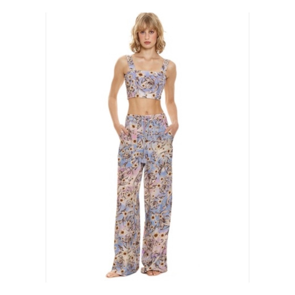AGUA BENDITA LEAH CAROLINE NUMEN PANTS SIZE MEDIUM PURPLE FLORAL